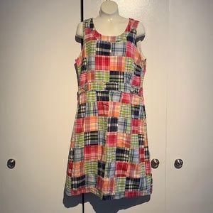 LL Bean Colorful Plaid Patchwork Cotton Summer Dress Size 10